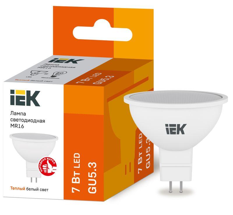 лампа светодиодная eco mr16 7вт 3000к тепл. бел. gu5.3 630лм 230-240в iek lle-mr16-7-230-30-gu5 с доставкой по МСК, категория лампа светодиодная