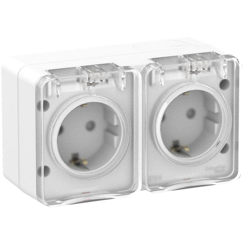 розетка 2-м оп atlasdesign profi54 16а ip54 250в с заземл. защ. шторки бел. se atn540126 с доставкой по МСК, категория розетка штепсельная