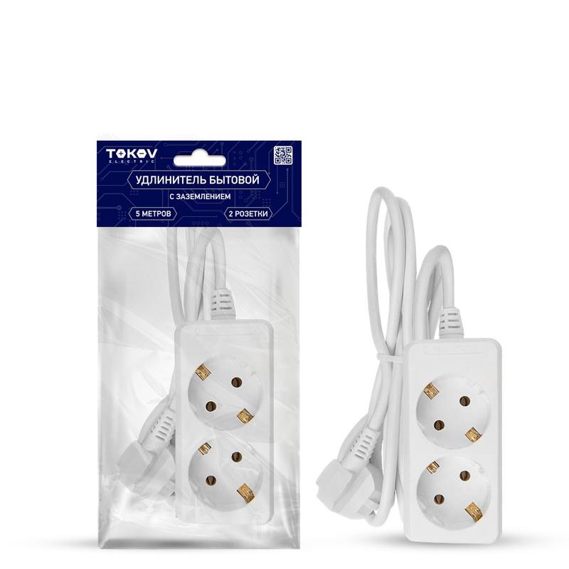 удлинитель 2х5м с заземл. 16а 3х1 tokov electric tke-c01-bu2-5-1-z с доставкой по МСК, категория блок розеток, удлинитель