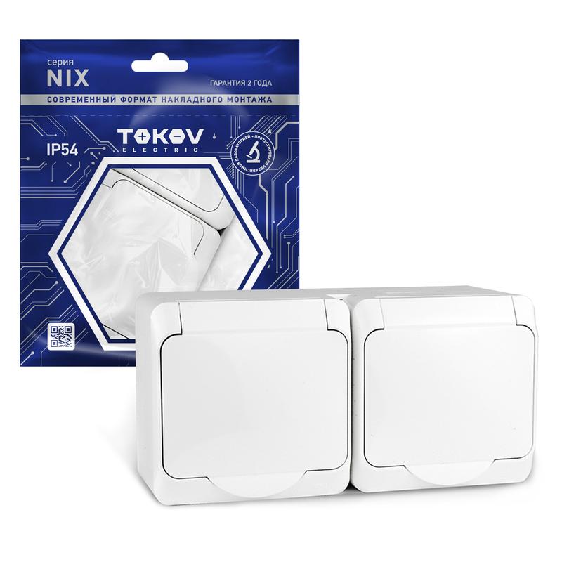 розетка 2-м оп nix 16а ip54 250в с заземл. с крышкой бел. tokov electric tke-nx-r2z-c01-ip54 с доставкой по МСК, категория розетка штепсельная