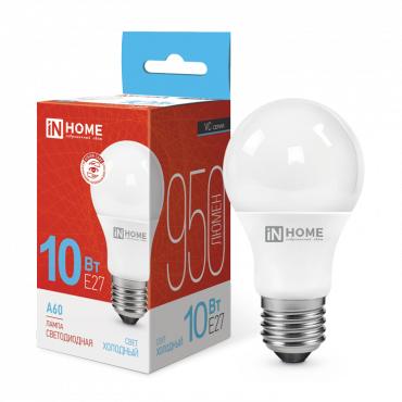 лампа светодиодная led-a60-vc 10вт грушевидная 6500к холод. бел. e27 950лм 230в in home 4690612020228 с доставкой по МСК, категория лампа светодиодная
