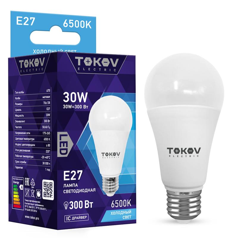 лампа светодиодная 30вт а70 6500к е27 176-264в tokov electric tke-a70-e27-30-6.5k с доставкой по МСК, категория лампа светодиодная
