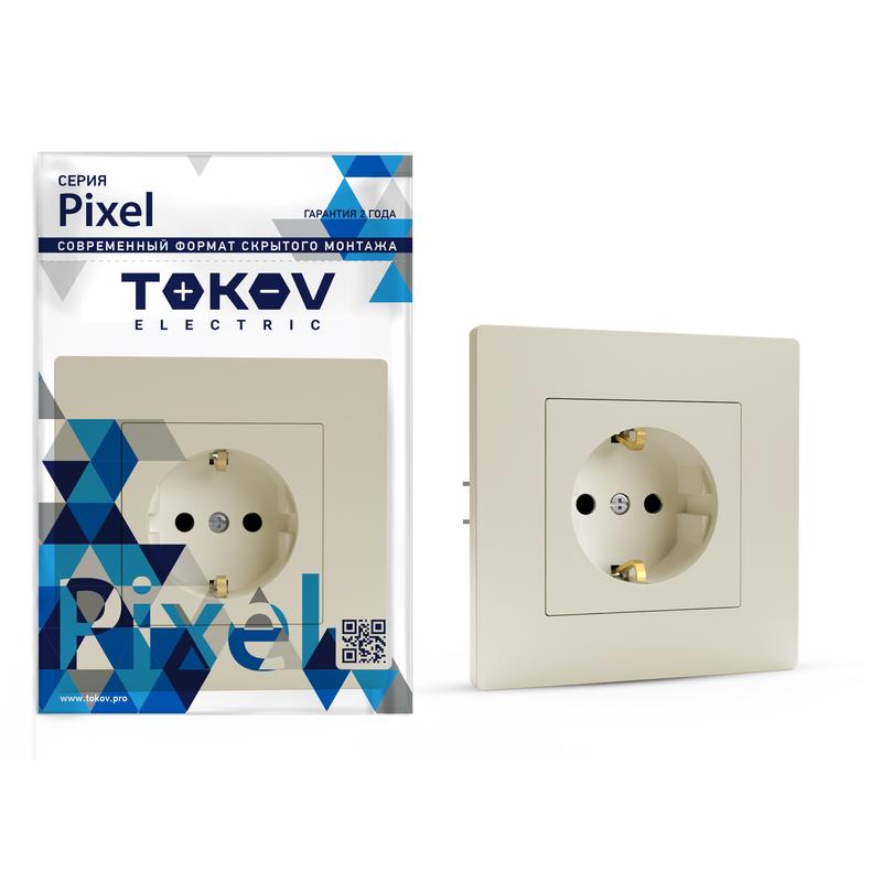 розетка 1-м сп pixel 16а ip20 с заземл. защ. шторки в сборе беж. tokov electric tke-px-r1fzsf-c02 с доставкой по МСК, категория розетка штепсельная