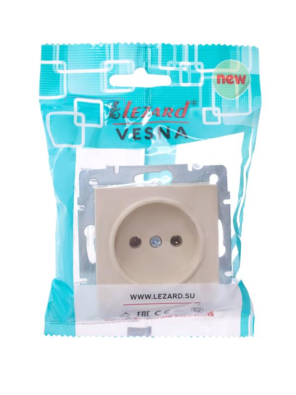 розетка 1-м сп vesna без заземл. пбт механизм крем. lezard 742-0388-121b с доставкой по МСК, категория розетка штепсельная