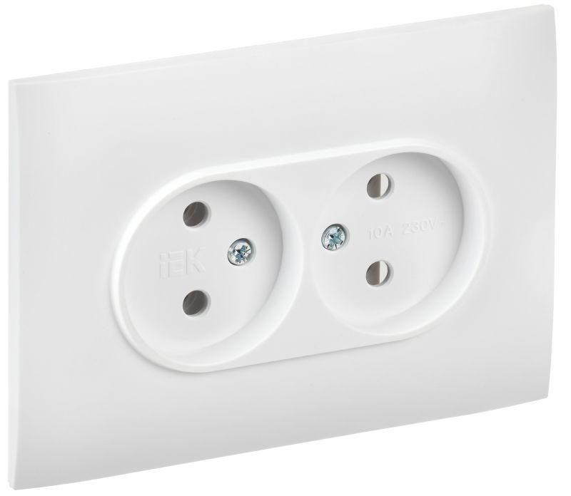 розетка 2-м skandy 10а без заземл. без защ. шторок в сборе sk-r10w арктич. бел. iek sk-r20-10-k01-f с доставкой по МСК, категория розетка штепсельная