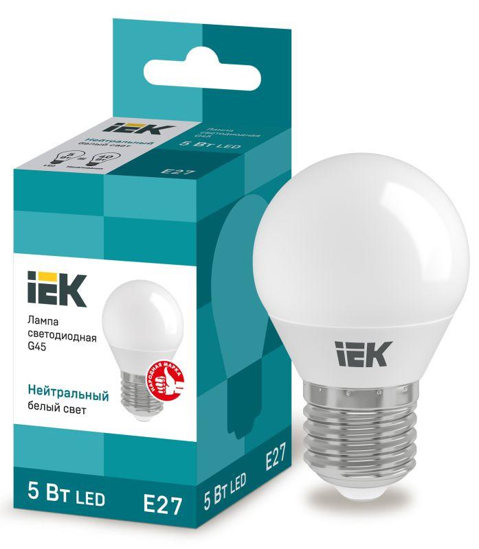 лампа светодиодная eco g45 5вт шар 4000к нейтр. бел. e27 450лм 230-240в iek lle-g45-5-230-40-e27 с доставкой по МСК, категория лампа светодиодная