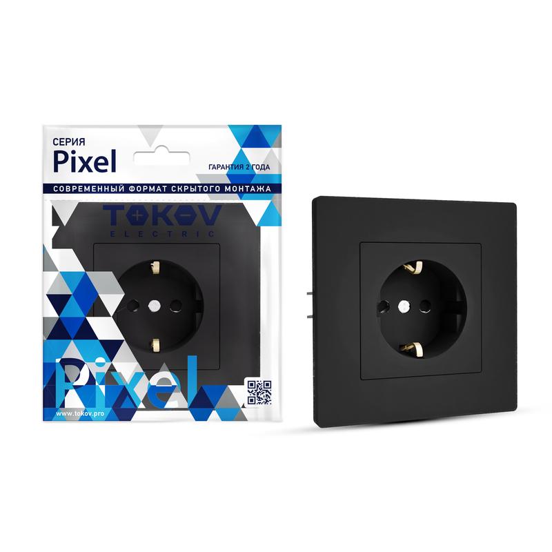 розетка 1-м сп pixel 16а ip20 с заземл. защ. шторки в сборе карбон tokov electric tke-px-r1fzsf-c14 с доставкой по МСК, категория розетка штепсельная