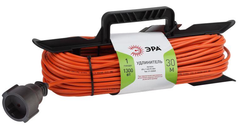 удлинитель-шнур на рамке 1х30м без заземл. 6а ip20 ufx-1-2х0.75-30m пвс 2х0.75 эра б0046822 с доставкой по МСК, категория блок розеток, удлинитель