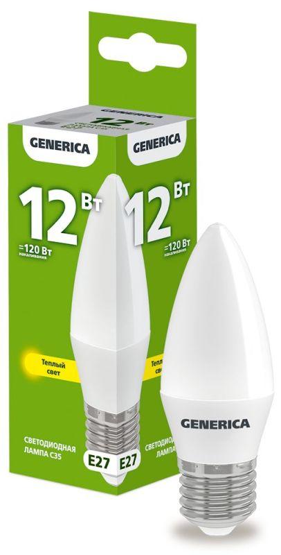 лампа светодиодная c35 12вт свеча 3000к e27 230в generica ll-c35-12-230-30-e27-g с доставкой по МСК, категория лампа светодиодная
