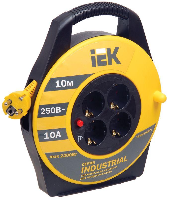 удлинитель на катушке 4х10м с заземл. 10а ip20 industrial ук10 3х1 термозащита iek wkp14-10-04-10 с доставкой по МСК, категория удлинитель кабельный на катушке/барабане