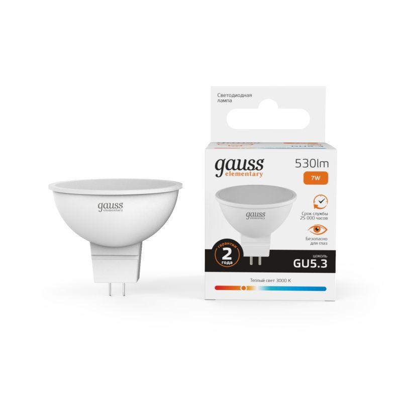лампа светодиодная elementary 7вт mr16 софит 3000к тепл. бел. gu5.3 530лм gauss 13517 с доставкой по МСК, категория лампа светодиодная
