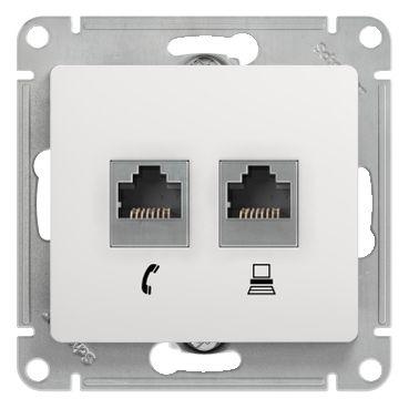 розетка компьютерная + телефонная 2-м сп glossa rj45 + rj11 кат.5e механизм бел. se gsl000185 с доставкой по МСК, категория розетка медная коммуникационная (витая пара)