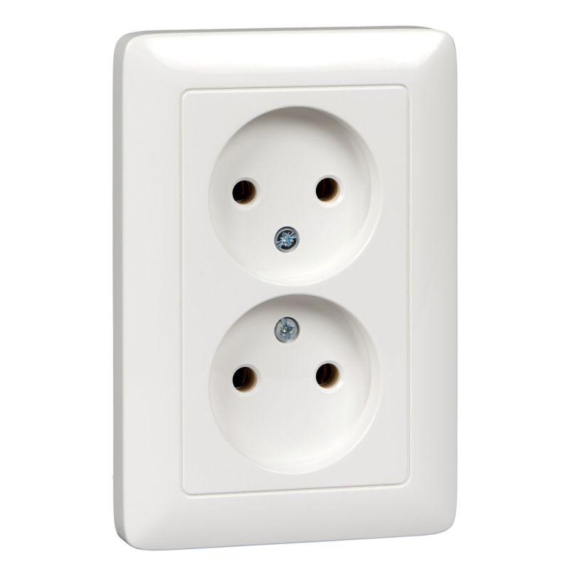 розетка 2-м сп хит 16а ip21 250в без заземл. без защ. шторок бел. se rs16-235-b с доставкой по МСК, категория розетка штепсельная