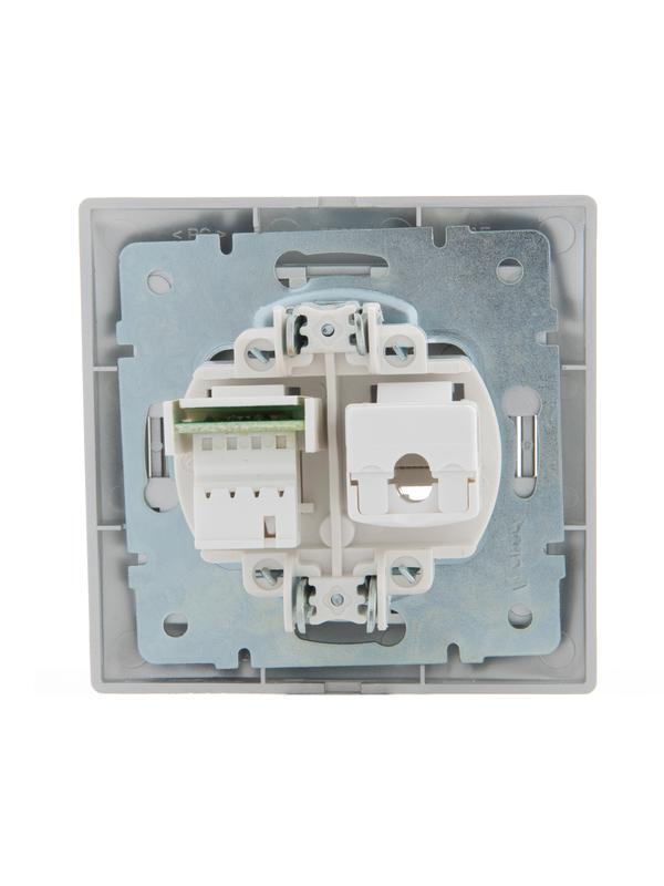 розетка компьютерная + телефонная 2-м сп mira rj45 + rj11 сер. метал. lezard 701-1010-143 с доставкой по МСК, категория розетка медная коммуникационная (витая пара)