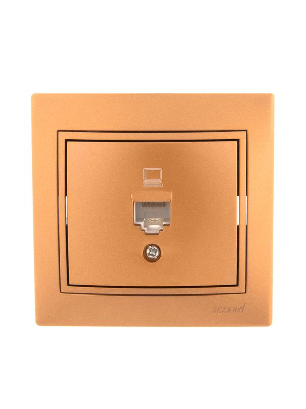 розетка компьютерная 1-м сп mira rj45 зол. метал. lezard 701-1313-139 с доставкой по МСК, категория розетка медная коммуникационная (витая пара)