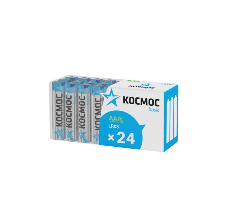 элемент питания алкалиновый aaa/lr03 пластик. бокс (уп.24шт) космос koclr03_24box с доставкой по МСК, категория гальванический элемент