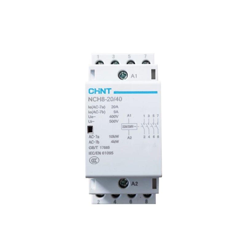 контактор модульный nch8-20/40 20а 4но ac 220/230в 50гц (r) chint 256085 с доставкой по МСК, категория пускатель магнитный модульный для распределительных щитов