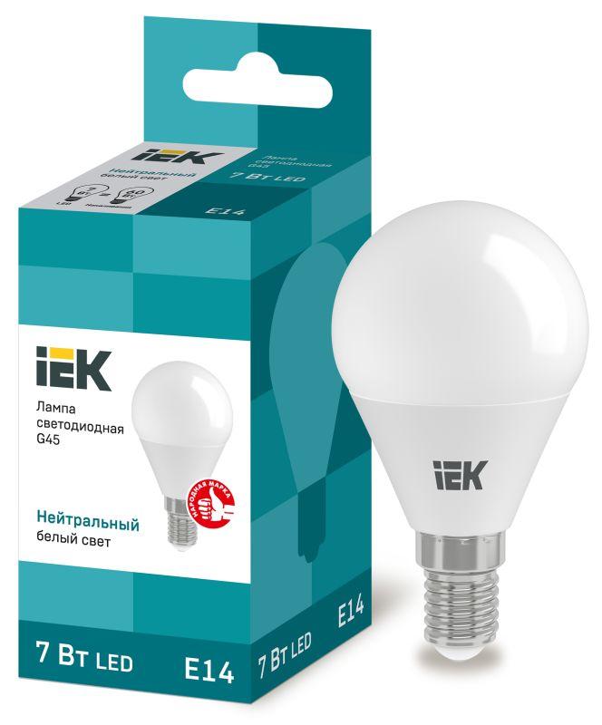 лампа светодиодная eco g45 7вт шар 4000к нейтр. бел. e14 630лм 230-240в iek lle-g45-7-230-40-e14 с доставкой по МСК, категория лампа светодиодная