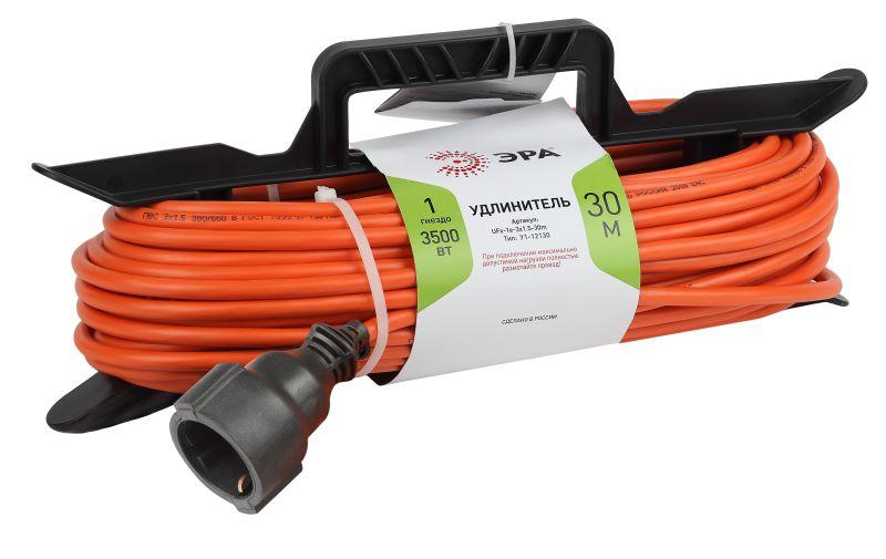 удлинитель-шнур на рамке 1х30м с заземл. 16а ip20 ufx-1e-3х1.5-30m пвс 3х1.5 эра б0046830 с доставкой по МСК, категория блок розеток, удлинитель