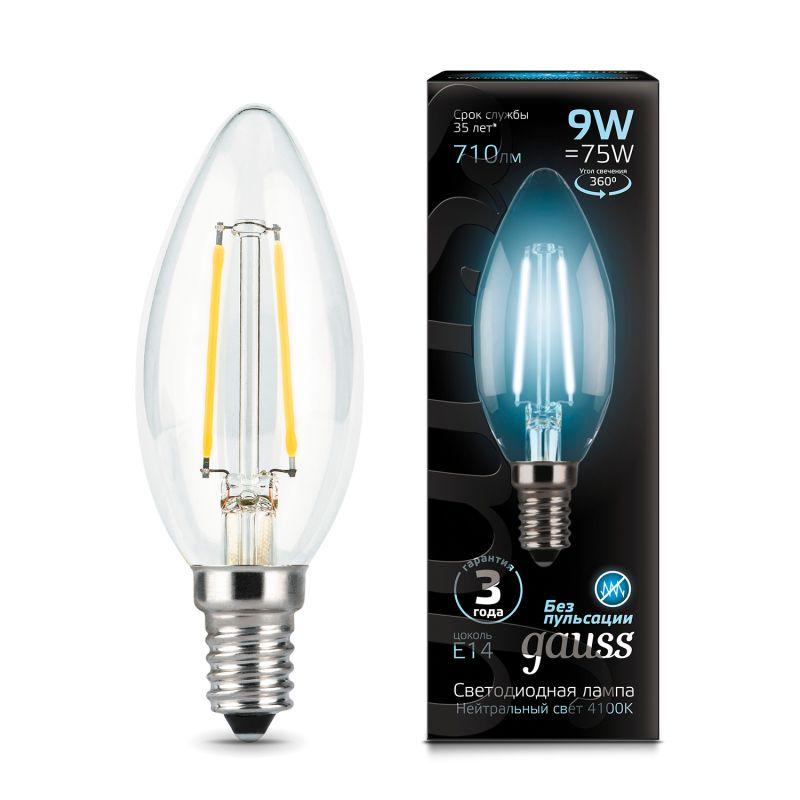 лампа светодиодная филаментная black filament 9вт свеча 4100к нейтр. бел. e14 710лм gauss 103801209 с доставкой по МСК, категория лампа светодиодная