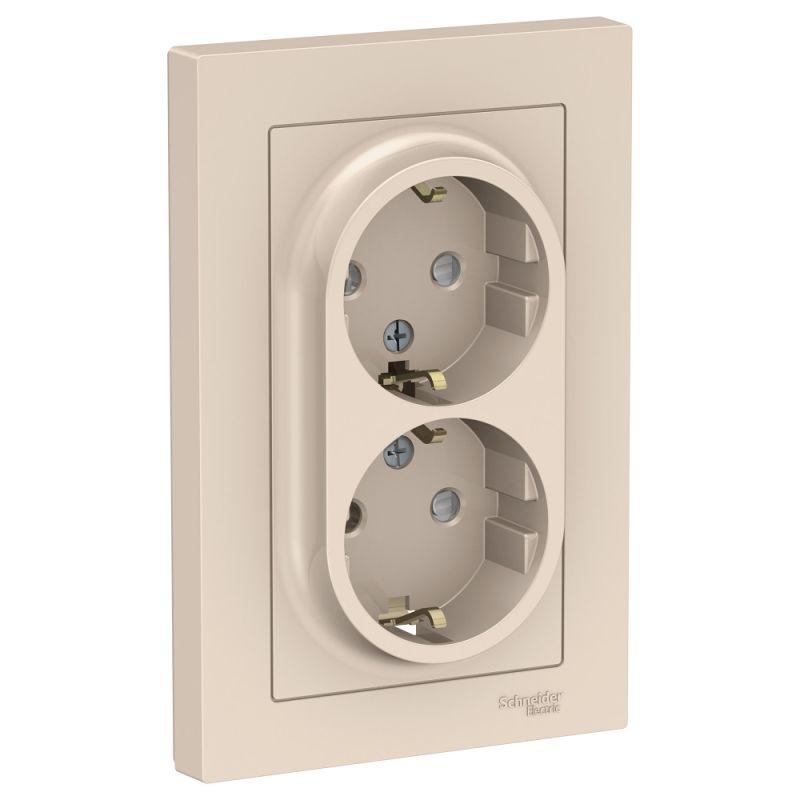 розетка 2-м сп atlasdesign 16а ip20 с заземл. защ. шторки в сборе беж. se atn000226 с доставкой по МСК, категория розетка штепсельная