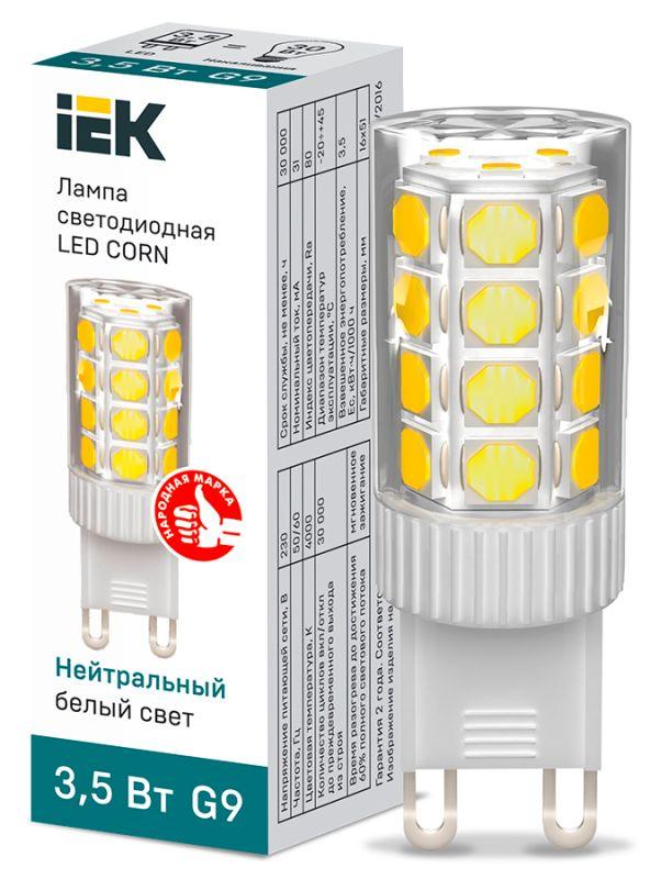 лампа светодиодная corn 3.5вт капсульная 4000к нейтр. бел. g9 230в керамика iek lle-corn-4-230-40-g9 с доставкой по МСК, категория лампа светодиодная