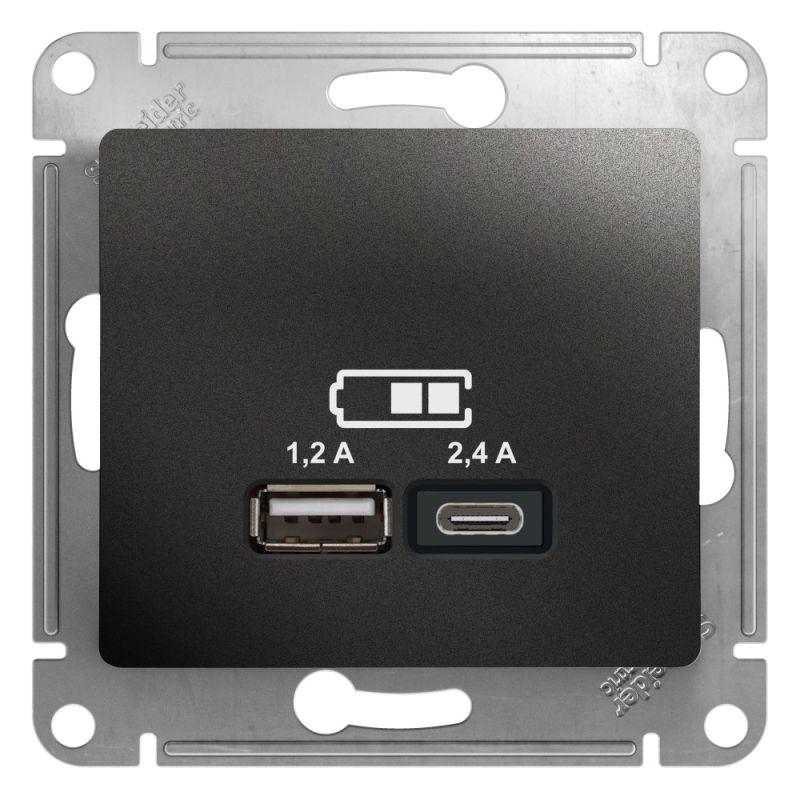 розетка usb glossa тип a+c 5в/2.4а 2х5в/1.2а механизм антрацит se gsl000739 с доставкой по МСК, категория электропитание usb