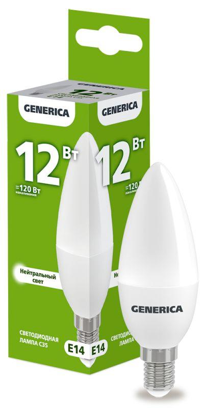 лампа светодиодная c35 12вт свеча 4000к e14 230в generica ll-c35-12-230-40-e14-g с доставкой по МСК, категория лампа светодиодная