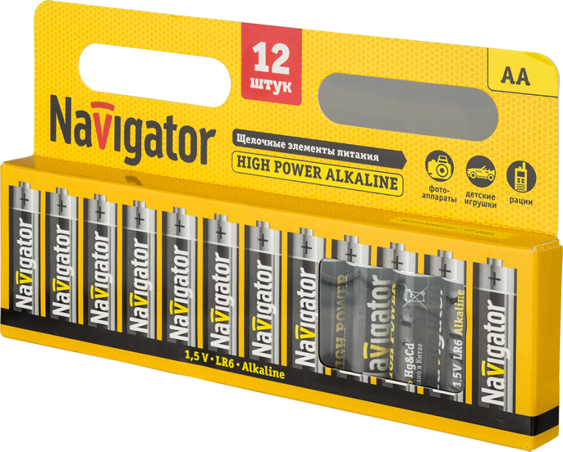 элемент питания алкалиновый aa/lr6 94 782 nbt-ne-lr6-bp12 (блист.12шт) navigator 94782 с доставкой по МСК, категория гальванический элемент