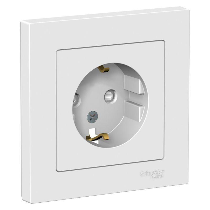розетка 1-м сп atlasdesign 16а ip20 с заземл. защ. шторки в сборе бел. se atn000144 с доставкой по МСК, категория розетка штепсельная