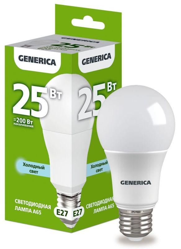 лампа светодиодная a65 25вт грушевидная 6500к e27 230в generica ll-a65-25-230-65-e27-g с доставкой по МСК, категория лампа светодиодная