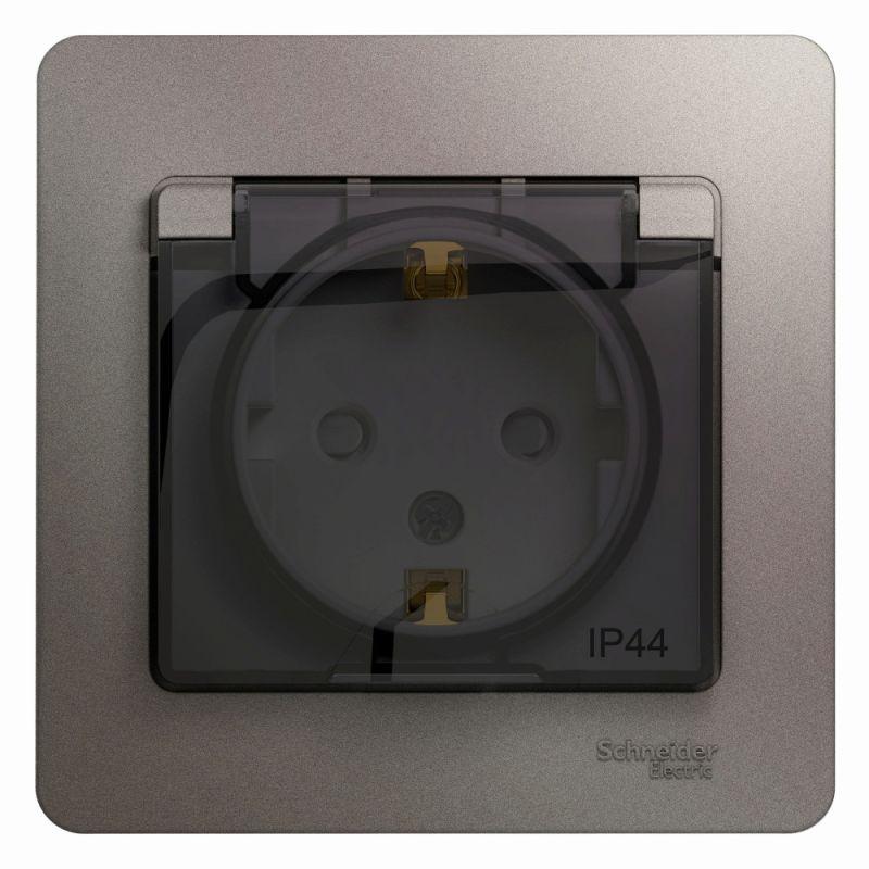 розетка 1-м сп glossa 16а ip44 250в с заземл. защ. шторки с крышкой в сборе платина se gsl001248 с доставкой по МСК, категория розетка штепсельная