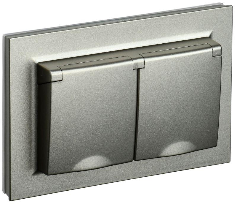 розетка 2-м сп brite рсбш12-3-44-брш 16а в сборе ip44 с крышкой шампань iek br-r26-16-44-k37-f с доставкой по МСК, категория розетка штепсельная