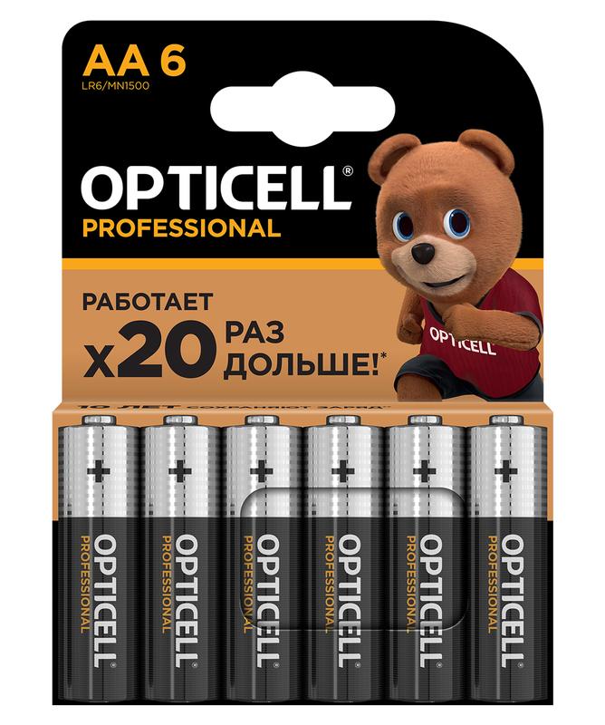 элемент питания алкалиновый aa/lr6 (блист. 6шт) professional opticell 5052003 с доставкой по МСК, категория гальванический элемент