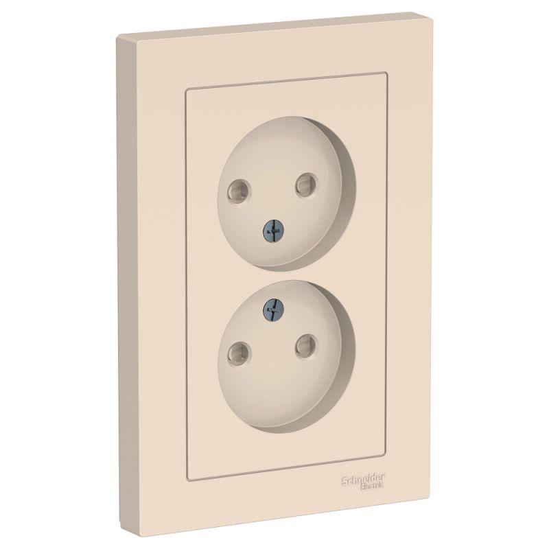 розетка 2-м сп atlasdesign 16а ip20 без заземл. защ. шторки в сборе беж. se atn000222 с доставкой по МСК, категория розетка штепсельная