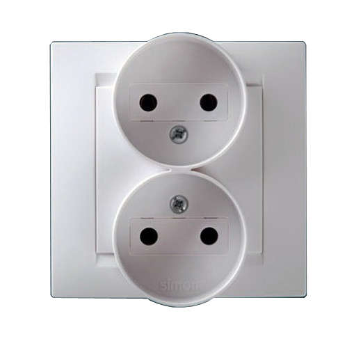 розетка 2-м сп simon15 16а ip20 250в без заземл. винт. клеммы бел. simon 1590457-030 с доставкой по МСК, категория розетка штепсельная