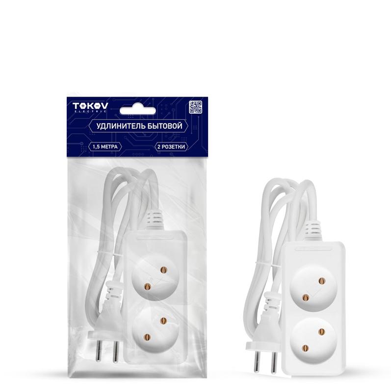 удлинитель 2х1.5м без заземл. 10а 2х0.75 tokov electric tke-c01-bu2-1.5-075 с доставкой по МСК, категория блок розеток, удлинитель