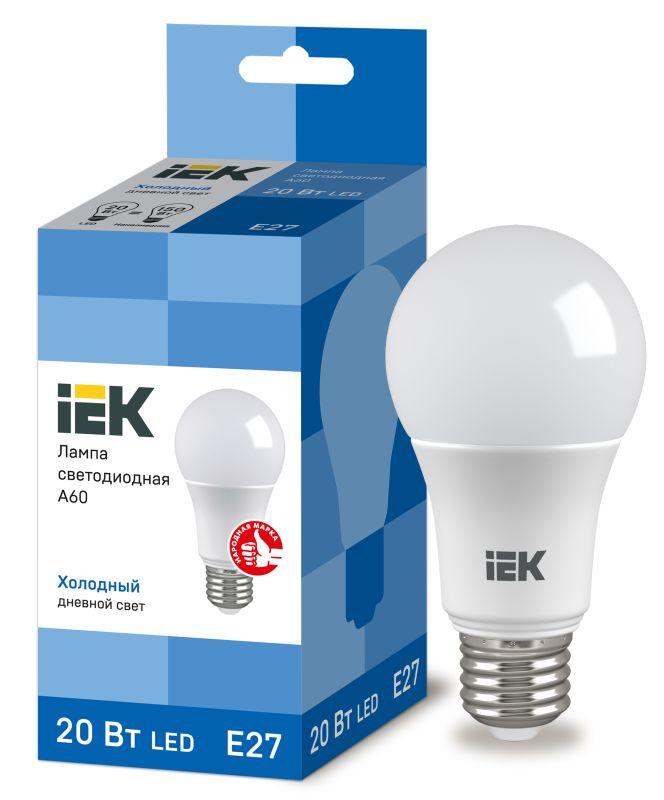 лампа светодиодная eco a60 20вт грушевидная 230в 6500к e27 iek lle-a60-20-230-65-e27 с доставкой по МСК, категория лампа светодиодная