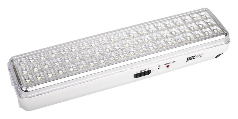 фонарь-светильник аккумуляторный accu9-l60-wh аварийный 60smd яркий 300лм 2ч/эконом 90лм 6ч 220в аккум. li-ion 3.7в 2.4а.ч бел. jazzway 5024540 с доставкой по МСК, категория фонарь карманный, ручной электрический