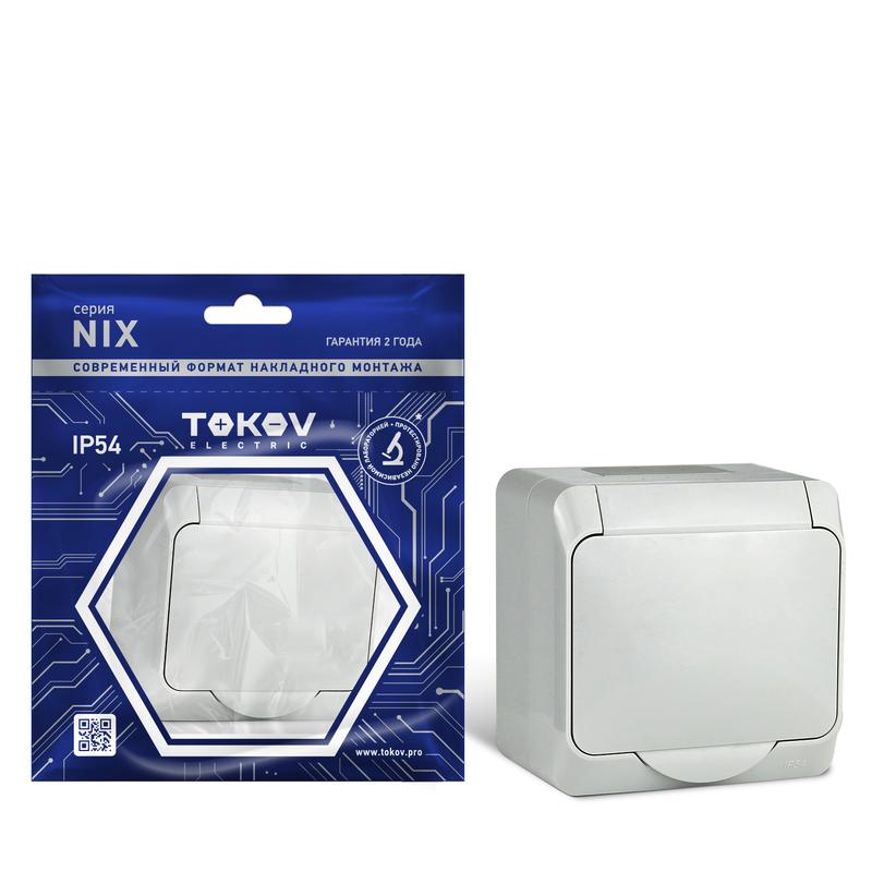 розетка 1-м оп nix 16а ip54 250в с заземл. с крышкой сер. tokov electric tke-nx-r1z-c06-ip54 с доставкой по МСК, категория розетка штепсельная