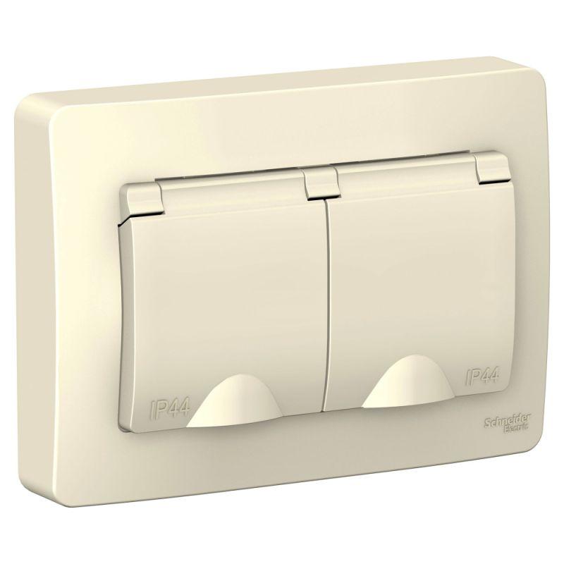 розетка 2-м сп blanca 16а ip44 250в с заземл. защ. шторки с крышкой молоч. se blnrs441122 с доставкой по МСК, категория розетка штепсельная
