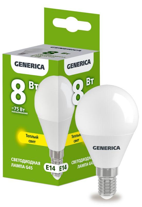 лампа светодиодная g45 8вт шар 3000к e14 230в generica ll-g45-08-230-30-e14-g с доставкой по МСК, категория лампа светодиодная