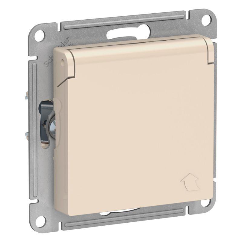 розетка 1-м сп atlasdesign 16а ip20 с заземл. защ. шторки с крышкой механизм беж. se atn000246 с доставкой по МСК, категория розетка штепсельная