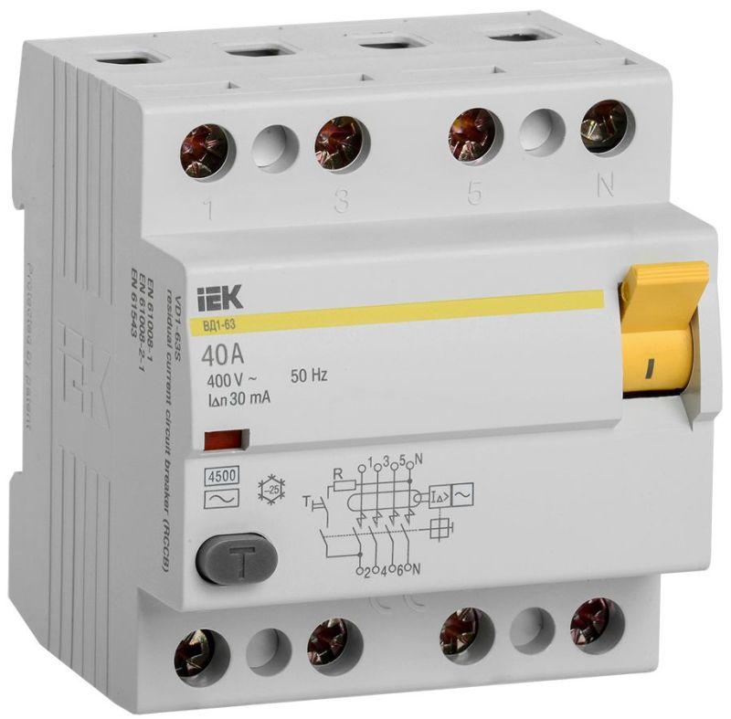выключатель дифференциального тока (узо) 4п 40а 30ма тип ac вд1-63 karat iek mdv10-4-040-030 с доставкой по МСК, категория устройство защитного отключения (узо)