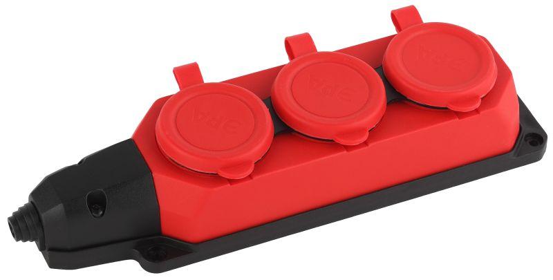 колодка удлинителя 3-м с заземл. 16а ip44 k-3e-red-ip44 каучук красн. эра б0044552 с доставкой по МСК, категория блок розеток, удлинитель