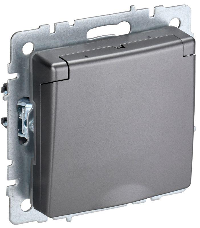 розетка brite рсбш10-3-брс 16а ip20 с заземл. защ. шторки с крышкой сталь iek br-r16-16-k46 с доставкой по МСК, категория розетка штепсельная