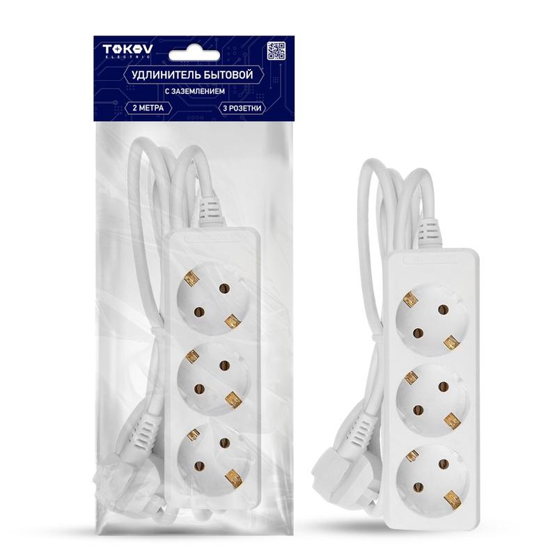 удлинитель 3х2м с заземл. 16а 3х1 tokov electric tke-c01-bu3-2-1-z с доставкой по МСК, категория блок розеток, удлинитель