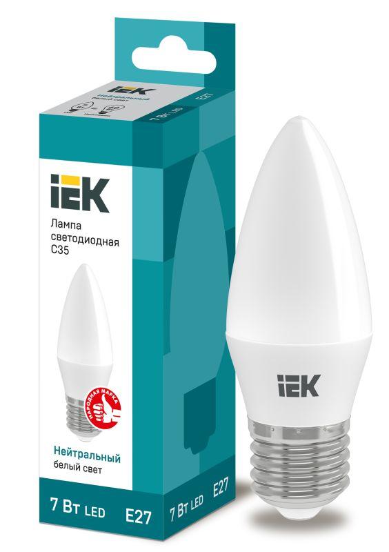 лампа светодиодная eco 7вт c35 свеча 4000к нейтр. бел. e27 230в iek lle-c35-7-230-40-e27 с доставкой по МСК, категория лампа светодиодная