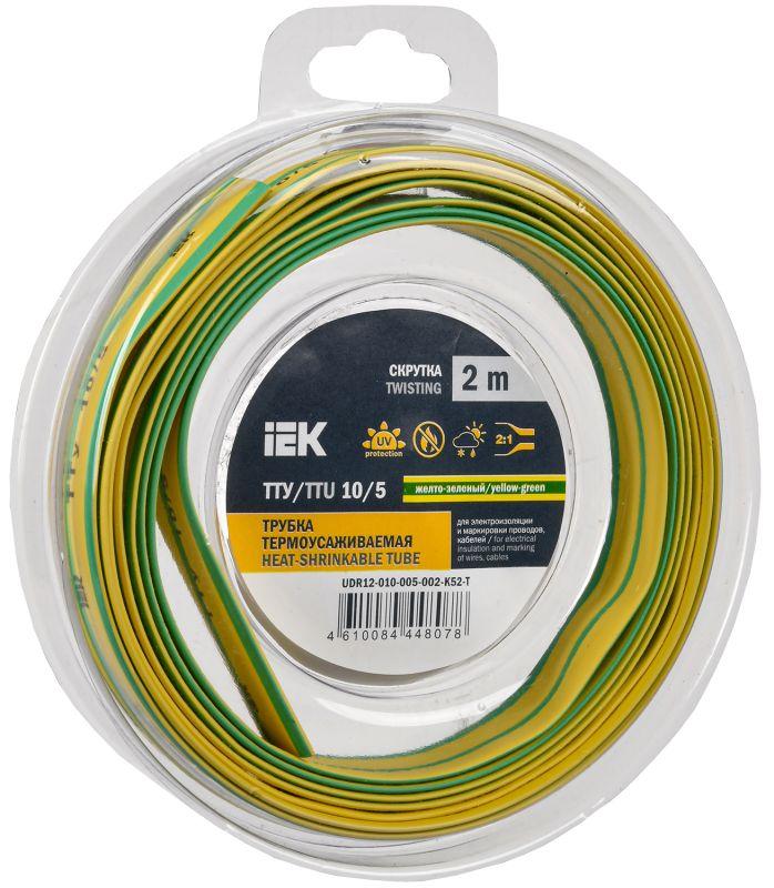 трубка термоусадочная тту нг-ls 10/5 желт./зел. (уп.2м) iek udr12-010-005-002-k52-t с доставкой по МСК, категория трубка термоусадочная