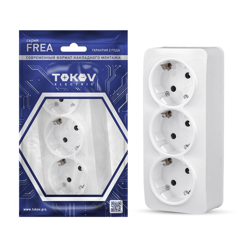 розетка 3-м оп frea 16а ip20 250в с заземл. абс-пластик бел. tokov electric tke-fr-r3z-c01 с доставкой по МСК, категория розетка штепсельная
